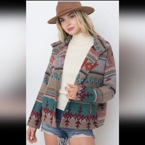 Aztec Cardigan Jacket Blazer women's Sz L